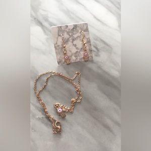 Pink Evil eye necklace and earrings combo